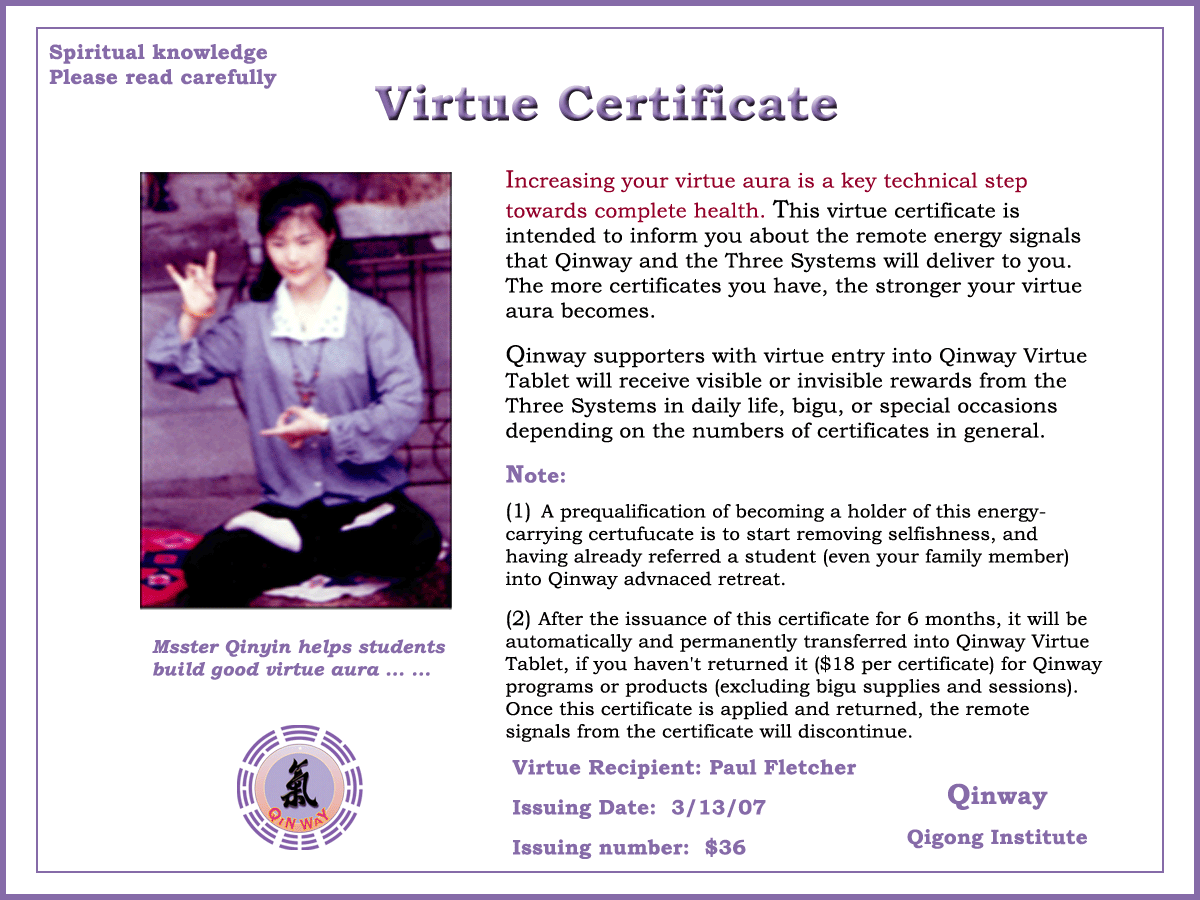 Virtue Certificate